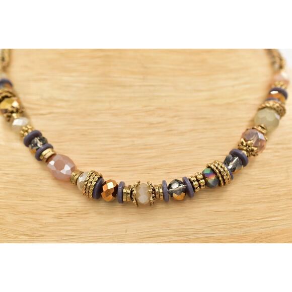 ViVI Jewelry - Vivi Love Vintage Crystal Necklace Gold Tone Beaded Antiqued Signed 1990s BinBC
